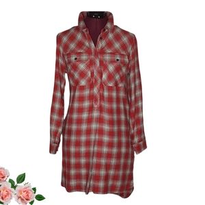 Madewell Red Plaid High Low Shirt Dress Long Sleeves Cotton Blend Womens Size XS